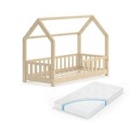 Lit cabane Wiki, 80x160 cm avec matelas, Naturel bois, Vitalispa