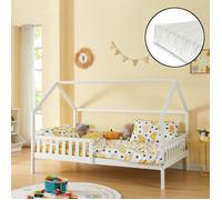 Lit cabane Ydre avec matelas à mousse froid bois de pin 120 x 200 cm blanc