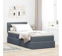 Lit Cadre de Lit Plateforme 90x200 cm Gris Foncé, Velours Luxe avec Tête de Lit LED RGB, Rangement Hydraulique Spacieux pour Chambre Moderne, Confort Optimal et Ambiance Personnalisable