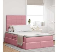 Lit Cadre de Lit Plateforme Rose Velours 120x200cm avec Rangement Hydraulique, Tête de Lit Simili Cuir LED RGB, Matelas Inclus, Design Moderne Optimisation Espace Chambre