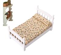 Lit Calico - Meubles miniatures en bois, accessoire décoratif pour dormir dans une maison de poupée | Pièce d'affichage créative pour le temps de jeu, faire sembler, organiser, décorer, compter