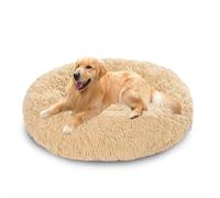 Lit calmant pour chien - Panier rond anti-anxiété pour chien - Lavable et antidérapant - Coussin en forme de donut - Coussin chaud pour chaton de taille M/L (70 x 70 x 20 cm, beige)