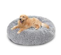 Lit calmant pour chien - Panier rond anti-anxiété pour chien - Lavable et antidérapant - En forme de donut - Coussin chaud pour chaton - Taille M/L (150 x 150 x 20 cm, gris clair)