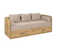 Lit canapé convertible 80-160x200 cm - - coloris Chêne sonoma avec coffre de rangement, matelas et 3 oreillers Beige - Longueur 200,5 x Profondeur