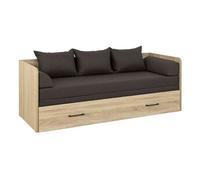 Lit canapé convertible 80-160x200 cm - - coloris Chêne sonoma avec coffre de rangement, matelas et 3 oreillers gris anthracite - Longueur 200,5 x