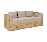 Lit canapé convertible 80-160x200 cm - - coloris Chêne wotan avec coffre de rangement, matelas et 3 oreillers Beige - Longueur 200,5 x Profondeur