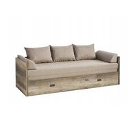 Lit Canapé pliant 80-160x200 coloris Chêne motif écriture avec matelas et 3 oreillers beiges - Longueur 202,5 ??x Largeur 79-154 x Profondeur 60,5 cm