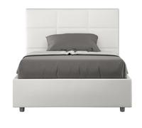 Lit capitonné 120x190 cm simili cuir blanc Mira Avec sommier et coffre
