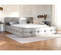 Lit capitonné 140 x 190 cm - Tissu chiné - Gris clair - LERUCO
