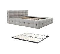 Lit capitonné 140 x 190 cm - Tissu chiné - Gris clair + Sommier - LERUCO