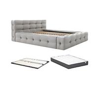 PASCAL MORABITO-Lit capitonné 140 x 190 cm - Tissu chiné - Gris Clair + Sommier + Matelas - LERUCO de