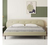 Lit Capitonné 140x190cm Beige Avec Tête De Lit Et Sommier Tulsa Beige