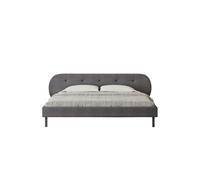 CONCEPT USINE | Lit Capitonné 140x190 cm Gris Tulsa | Tête de Lit Basse avec Pochettes Intégrées | Sommier à Lattes Inclus | Tissu Polyester | Structure Polywood | Design Élégant et Fonctionnel
