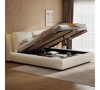 Lit capitonné 160 x 200 cm avec espace de rangement hydraulique, lit double | Lit nuage moderne avec coffre de lit, lit pour adolescent, lit avec sommier à lattes, grand espace de rangement