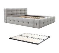 Lit capitonné 160 x 200 cm - Tissu chiné - Gris clair + Sommier - LERUCO de Pascal Morabito