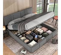 Lit capitonné 180 x 200 cm avec tête de lit réglable en Hauteur - Design élégant, Support de Lattes en Bois et Montage Facile - Idéal pour Adultes et Adolescents - Velours hollandais de qualité
