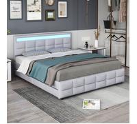 Lit capitonné 180 x 200 cm Lit double avec LED 4 tiroirs sommier à lattes et dossier - Gris