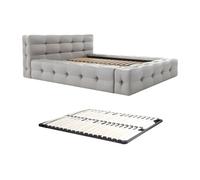 Lit capitonné 180 x 200 cm - Tissu chiné - Gris clair + Sommier - LERUCO de Pascal Morabito