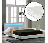 Lit capitonné à LED Corium (Paris) avec matelas (160x200cm)(blanc)(mousse froide) - avec cuir synthétique - housse en cuir