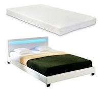 Lit capitonné à LED Corium (Paris) avec matelas (160x200cm)(blanc)(mousse froide) - avec cuir synthétique / housse en cuir synthétique / éclairage RVB / avec sommier à lattes / Blanc G