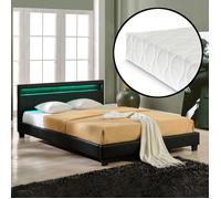 Lit capitonné à LED Corium (Paris) avec matelas (180x200cm)(noir)(mousse froide) - avec cuir synthétique - housse en cuir