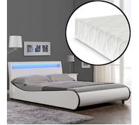 Lit capitonné à LED de Corium 'Valencia' avec matelas (140x200cm)(blanc)(mousse froide) - avec cuir synthétique - housse en cuir