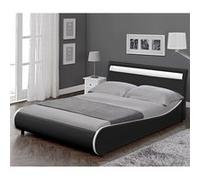 Cadre de lit double Valencia à LED 180x200cm cuir synthétique avec sommier à lattes blanc Corium *49148367*
