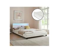 Lit capitonné à LED Paris 140 x 200 cm avec matelas mousse à froid blanc Corium Blanc G