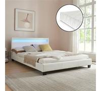 Lit capitonné à LED Paris 140 x 200 cm avec matelas mousse à froid blanc Corium