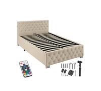 Lit capitonné avec bandes LED et espace de rangement 120x200 sable