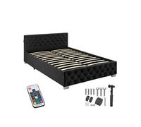 Lit capitonné avec bandes LED et espace de rangement 140x200 noir