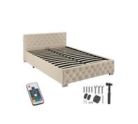 Lit capitonné avec bandes LED et espace de rangement 140x200 sable