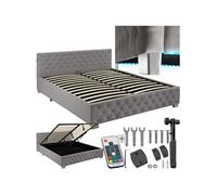 SOMMIER - TECTAKE - Lit capitonné avec bandes LED et espace de rangement 180x200 - Gris foncé