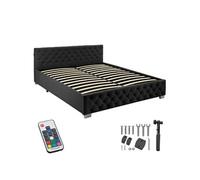 Lit capitonné avec bandes LED et espace de rangement 180x200 noir