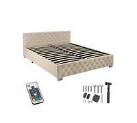 Lit capitonné avec bandes LED et espace de rangement 180x200 sable