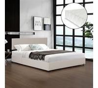 Lit Capitonné avec Matelas à Mousse Froid Lit avec Sommier à Lattes Rabattable Coffre de Rangement Tête de Lit Rembourré Capacité de Charge 300 kg Bois Polyester 180 x 200 cm Beige