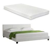 Lit capitonné de Corium avec matelas (140x200cm)(blanc)(mousse froide) - avec cuir véritable / housse en cuir synthétique / moderne / avec lattes / Blanc G
