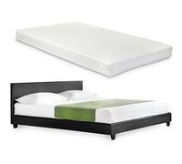 Lit capitonné de Corium avec matelas (140x200cm)(noir)(mousse froide) - avec cuir synthétique / housse en cuir synthétique / moderne / avec lattes / Noir G