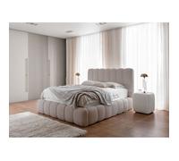 Lit capitonné double - CANDE - 140x200 cm - en bouclette beige clair