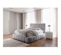 Lit capitonné double - CANDE - 160x200 cm - en bouclette gris clair