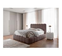 Lit capitonné double - CANDE - 160x200 cm - en bouclette marron clair