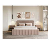 Lit capitonné double - SALIANO - 160x200 cm - en velours beige