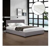 Lit capitonné Juva avec matelas à mousse froid 140 x 200 cm gris