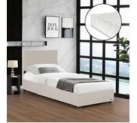 Lit capitonné Juva avec matelas à mousse froid 90 x 200 cm beige