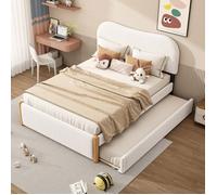 Lit capitonné Lit double 140 x 200 cm Lit escamotable avec lit gigogne Design simple - Blanc