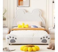 Lit capitonné,Lit double,superposé enfant-forme ours-tissu,blanc,140 x 200 cm,sans matelas-HAUSS SPOLE