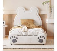 Lit capitonné,Lit double,superposé enfant-forme ours-velours,blanc,90 x 200 cm,sans matelas-HAUSS SPOLE