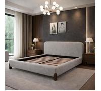 Lit Capucine 200x200 cm - Tissu feutrine - Tête de lit incluse - Beige