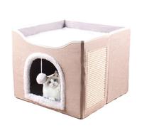 Lit Cat Cave, Maisons pour Chats pour Les Chats intérieurs | Grande Grotte de lit de Chat Pliable - Condo endormi Mignon Tente endormie, Maison de Cube avec Boule de Peluche et Coussin à gratter pour