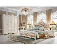 Lit chambre à coucher ensemble en bois véritable de luxe baroque rococo lits 2x table de chevet 3pcs